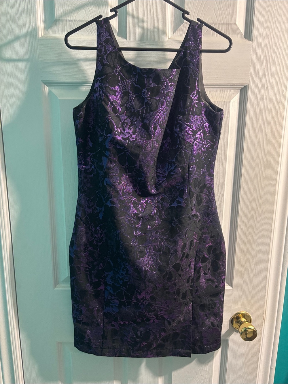 Suzy Shier Black and Purple Floral Dress